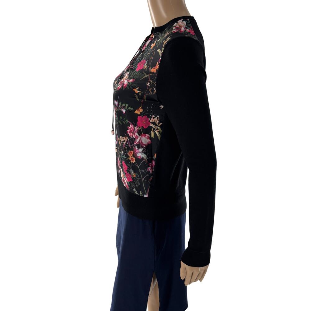 Ted Baker Black Floral Graciiy Lace Up Long Sleeve Sweater - Picture 5 of 9